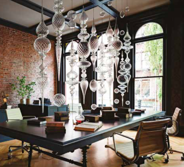 Stunning 'Smolder' pendant lighting by Andy Paiko at Wave Murano Glass. Hanging about a large table setting.