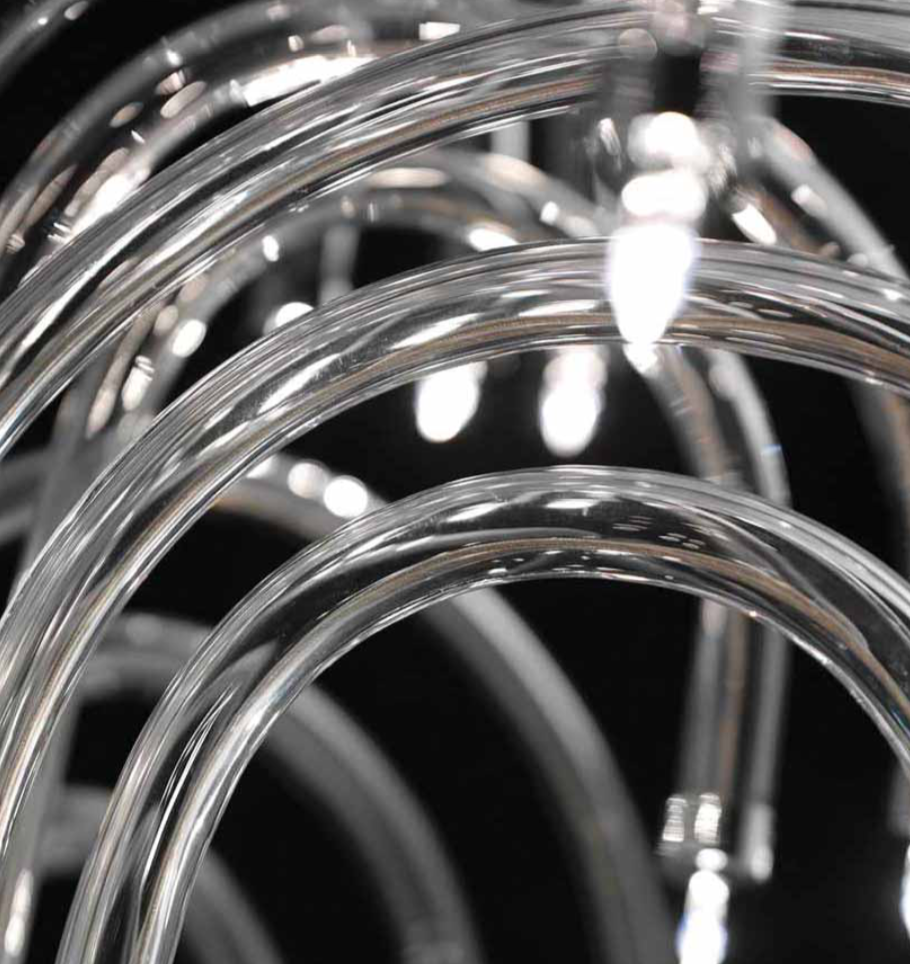Close up of chandelier details, clear glass
